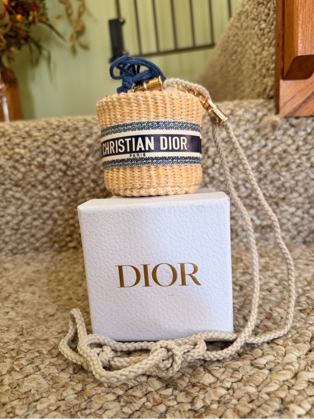Christian Dior Beaute VIP Novelty Drawstring Straw Crossbody Pouch